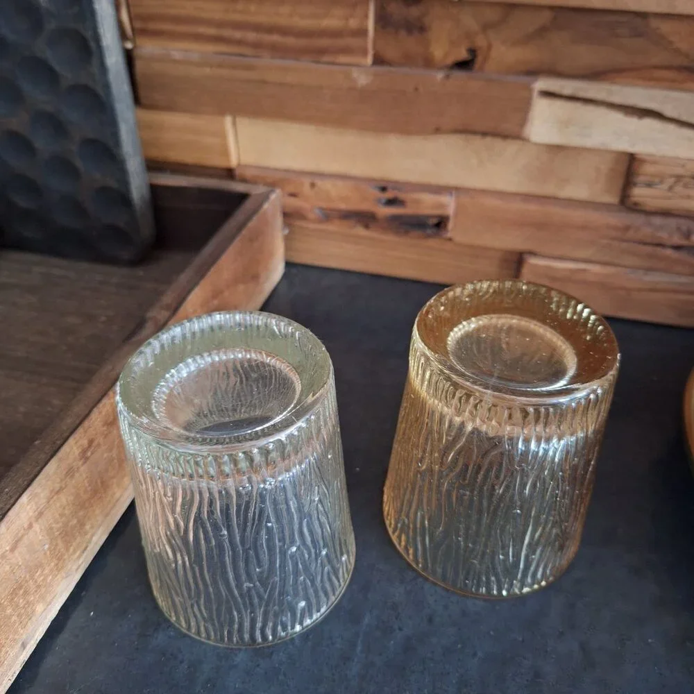 Textured Glass Tumblers Tree Bark Design Brown Tint Rustic Vintage Replacements